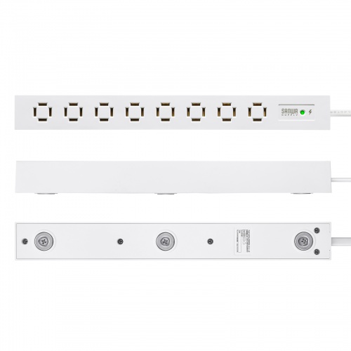 電源タップ（スリムタップ・AC8口・縦横差し込み・車輪差し・雷ガード・マグネット・2m・ACアダプタ対応・シンプルデザイン・マット調・スイングプラグ・ホワイト）