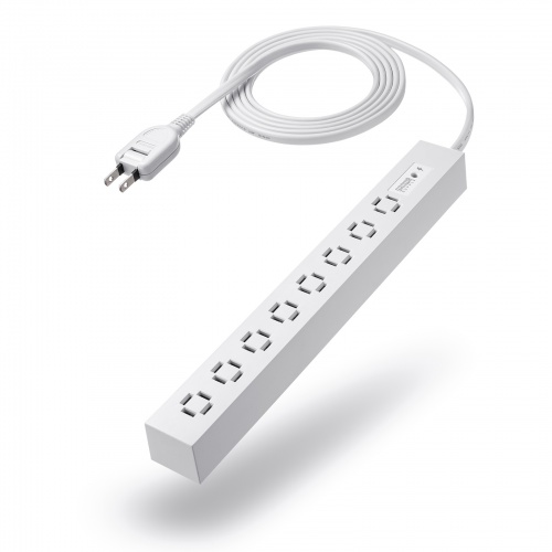 電源タップ（スリムタップ・AC8口・縦横差し込み・車輪差し・雷ガード・マグネット・2m・ACアダプタ対応・シンプルデザイン・マット調・スイングプラグ・ホワイト）