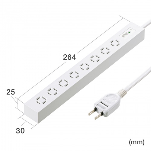 電源タップ（スリムタップ・AC8口・縦横差し込み・車輪差し・雷ガード・マグネット・2m・ACアダプタ対応・シンプルデザイン・マット調・スイングプラグ・ホワイト）
