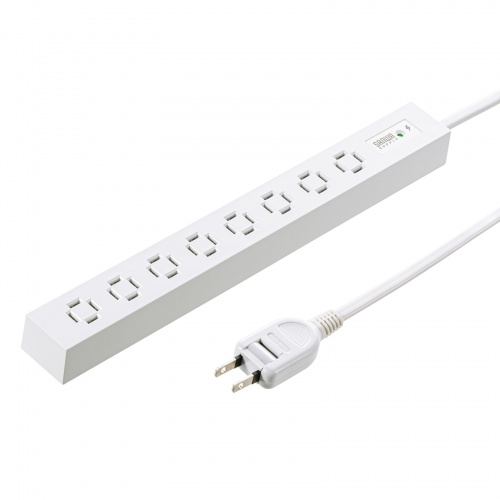電源タップ（スリムタップ・AC8口・縦横差し込み・車輪差し・雷ガード・マグネット・2m・ACアダプタ対応・シンプルデザイン・マット調・スイングプラグ・ホワイト）