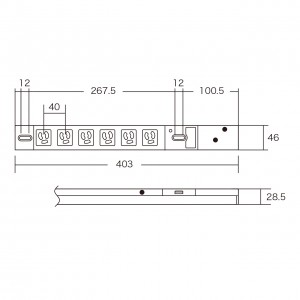 19インチサーバーラック用コンセント(100V・20A・スリムタイプ・3P・6個口・3m)