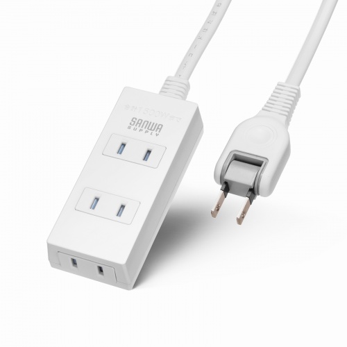 電源タップ（3個口・1m・ホワイト・火災予防・消火シート内蔵・シャッター付き・スイングプラグ）
