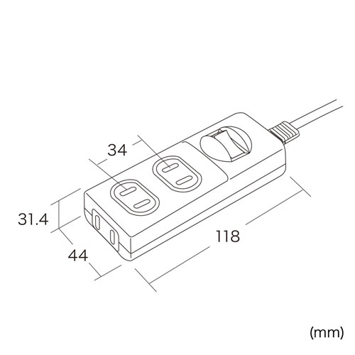 電源タップ（1m・2P・3個口・トラッキング対策・集中スイッチ付き）  TAP-TSH31SWN サンワサプライ