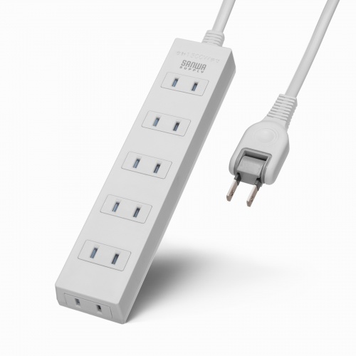 電源タップ（火災予防タップ・コンセント・6個口・5m・ホワイト）