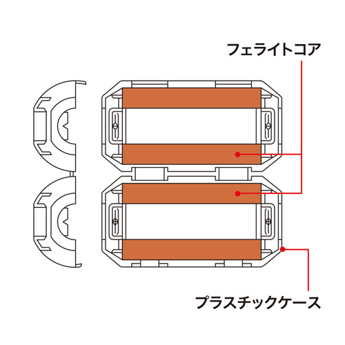 フェライトコア(直径3～5mm対応・2個入り・高周波・ノイズフィルター)