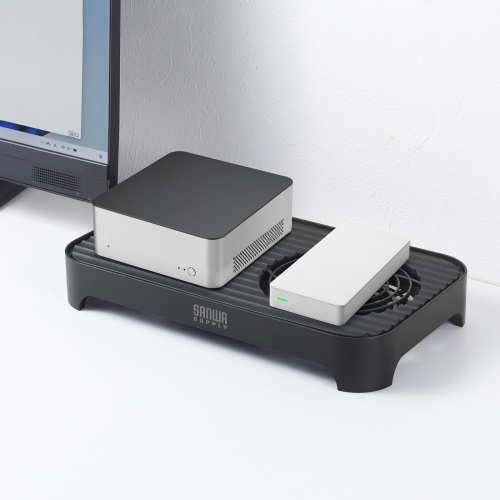 小型冷却ファン(冷却クーラー・熱対策・静音・USBファン・オンオフスイッチ・ミニPC・HDD・冷却スタンド・14cmファン×2・長時間稼働・冷却台・コンパクト・ブラック)