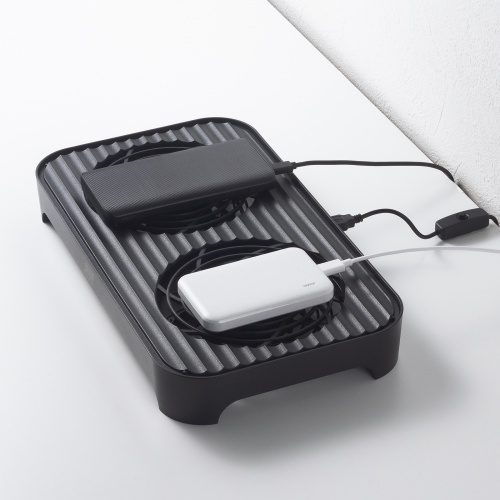 小型冷却ファン(冷却クーラー・熱対策・静音・USBファン・オンオフスイッチ・ミニPC・HDD・冷却スタンド・14cmファン×2・長時間稼働・冷却台・コンパクト・ブラック)