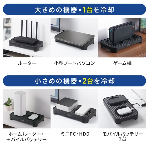 小型冷却ファン(冷却クーラー・熱対策・静音・USBファン・オンオフスイッチ・ミニPC・HDD・冷却スタンド・14cmファン×2・長時間稼働・冷却台・コンパクト・ブラック)