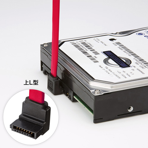 転送速度6Gbpsの上L型シリアルATA3ケーブル（ストレート側ラッチ付き・0.5m） サンワサプライ