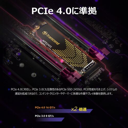 M.2 SSD（1TB・Type2280・最大転送速度5300MB/s・NVMe1.4準拠・PCIe4.0×4・片面実装・Transcend製）