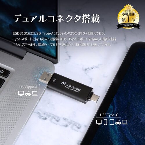 外付けSSD 2TB｜Type-A/C直挿し・1050MB/s・5年保証