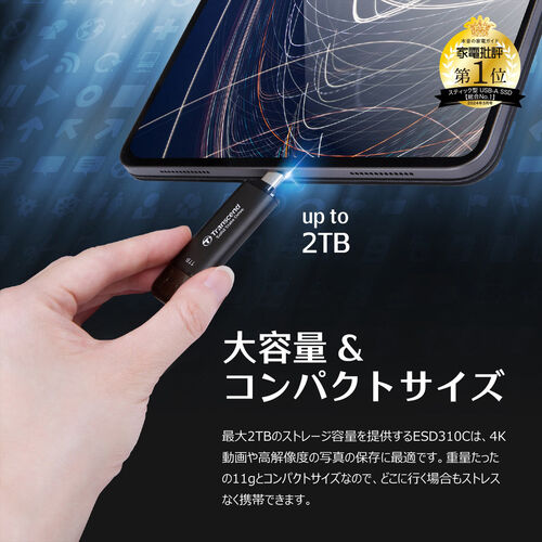 外付けSSD 2TB｜Type-A/C直挿し・1050MB/s・5年保証