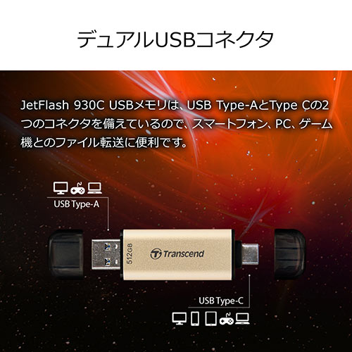USBメモリ （タイプC・USB3.2・512GB・人気・おしゃれ・おすすめ・JetFlash 930C） TS512GJF930C トランセンド