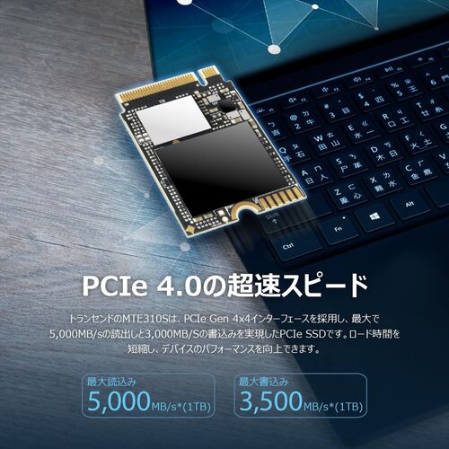 SSD（M.2・512GB・NVMe・PCIe・Gen4×4・Type 2230・内蔵・Read・3300MB/s・SLCキャッシュ・MTE310S・Transcend製）