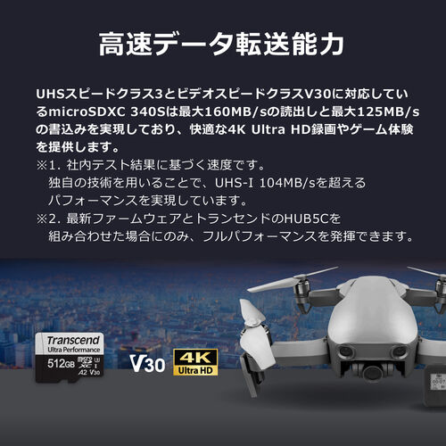 microSDXCカード Transcend 512GB Class10 UHS-I U3 A2 V30 SDカード変換アダプタ付き Nintendo Switch対応 TS512GUSD340S