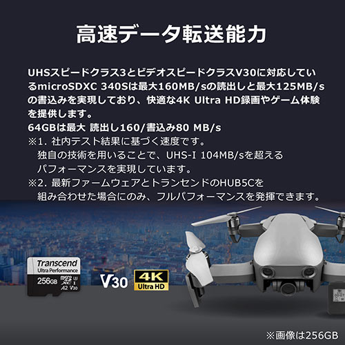 microSDXCカード（64GB・Transcend・Class10・UHS-I・U3・A2・V30・ゲーミング・SDカード変換アダプタ）TS64GUSD340S