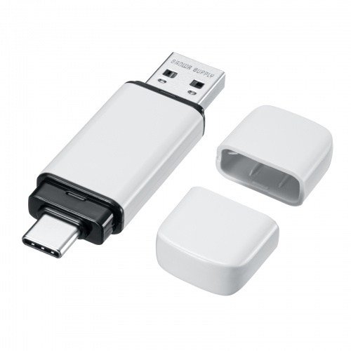 USBメモリ（32GB・USB A/Type-C 両対応・USB 5Gbps・USB3.0・キャップ式・コンパクト・セキュリティソフト対応・名入れ対応・ホワイト）