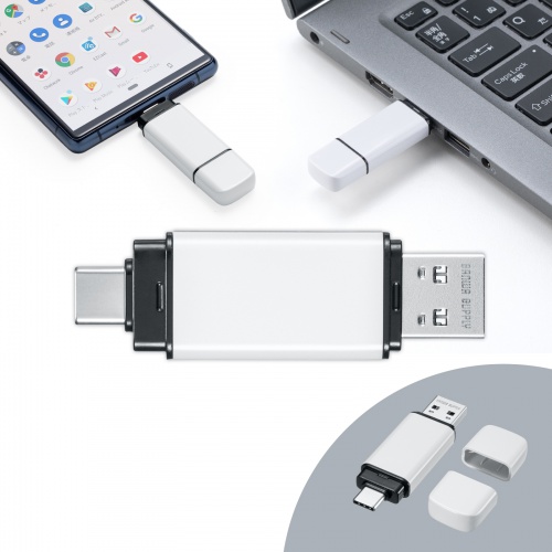 USBメモリ（64GB・USB A/ Type-C 両対応・USB 5Gbps・USB3.0・キャップ式・コンパクト・セキュリティソフト対応・名入れ対応・ホワイト）