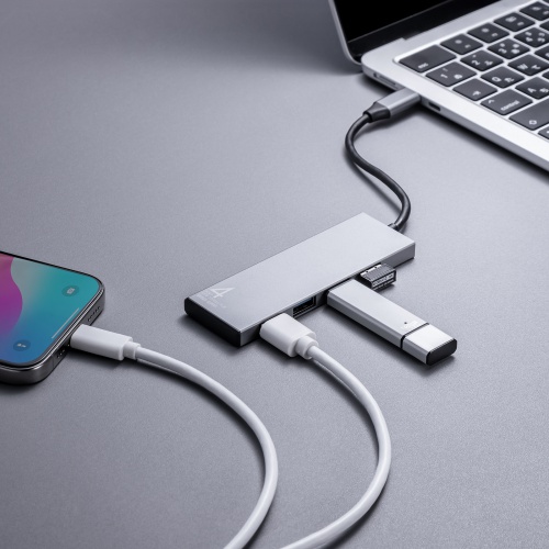 USB TypeC ハブ（4ポート・USB A×4ポート・ケーブル一体型・USB3.2 Gen2対応・10Gbps高速対応・アルミ放熱・Windows・Mac・iPad・Chromebook）