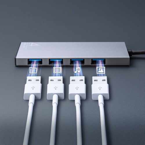 USB TypeC ハブ（4ポート・USB A×4ポート・ケーブル一体型・USB3.2 Gen2対応・10Gbps高速対応・アルミ放熱・Windows・Mac・iPad・Chromebook）