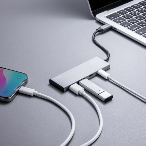 USB TypeC ハブ（4ポート・A×2 C×2・ケーブル一体型・USB3.2Gen2対応・10Gbps高速対応・アルミ放熱・Windows・Mac・iPad・Chromebook）