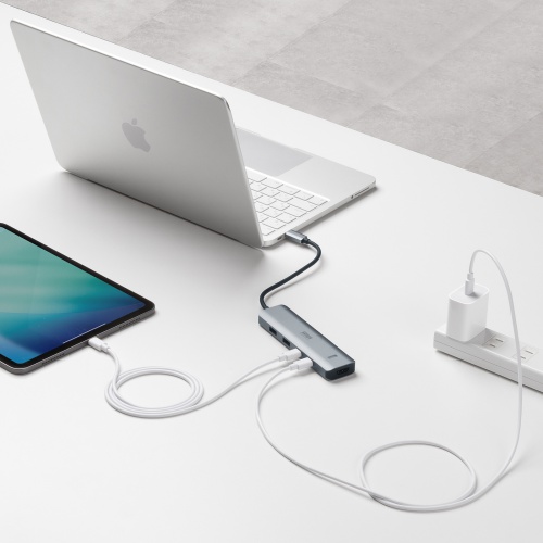 USB Type-C ハブ（HDMI・8K30Hz/4K120Hz対応・5in1・USB 10Gbps・PD100W入力・PD85W給電・接続見える化・シルバー）