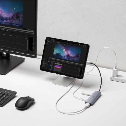 USB Type-C ハブ（HDMI・8K30Hz/4K120Hz対応・5in1・USB 10Gbps・PD100W入力・PD85W給電・接続見える化・シルバー）
