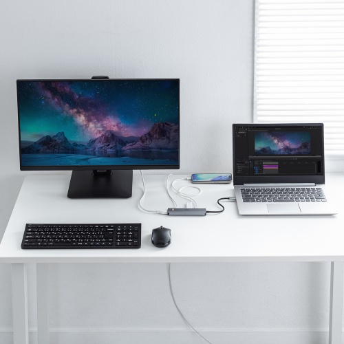 USB Type-C ハブ（HDMI・8K30Hz/4K120Hz対応・5in1・USB 10Gbps・PD100W入力・PD85W給電・接続見える化・シルバー）