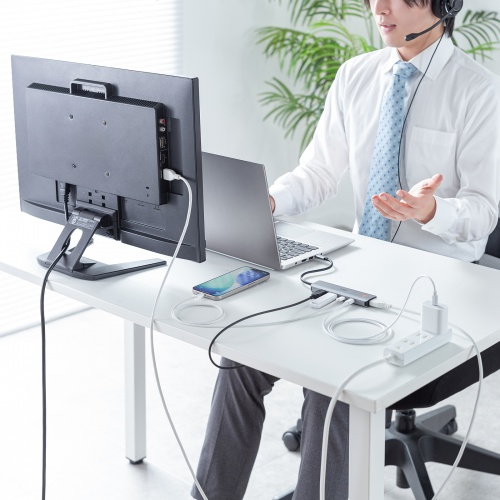 USB Type-C ハブ（HDMI・8K30Hz/4K120Hz対応・5in1・USB 10Gbps・PD100W入力・PD85W給電・接続見える化・シルバー）