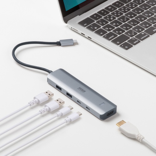 USB Type-C ハブ（HDMI・8K30Hz/4K120Hz対応・5in1・USB 10Gbps・PD100W入力・PD85W給電・接続見える化・シルバー）