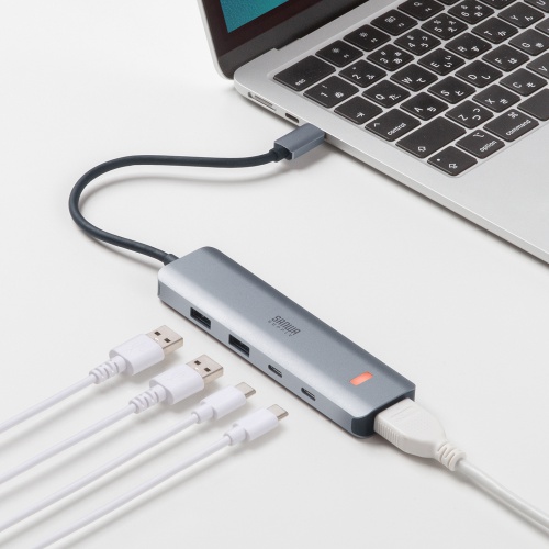 USB Type-C ハブ（HDMI・8K30Hz/4K120Hz対応・5in1・USB 10Gbps・PD100W入力・PD85W給電・接続見える化・シルバー）