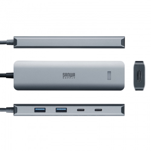 USB Type-C ハブ（HDMI・8K30Hz/4K120Hz対応・5in1・USB 10Gbps・PD100W入力・PD85W給電・接続見える化・シルバー）