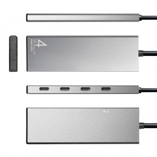 USB TypeC 4ポートハブ（USB Type-C×4・PD100W対応・10Gbps対応・高速伝送・アルミ放熱・ケーブル一体型・薄型・Windows/Mac/iPad/Chromebook）