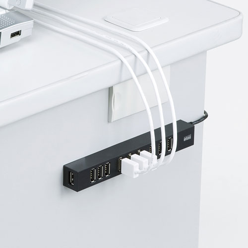 USB2.0ハブ（10ポート・ACアダプタ付き・セルフパワー・バスパワー）USB-2H1001BKN