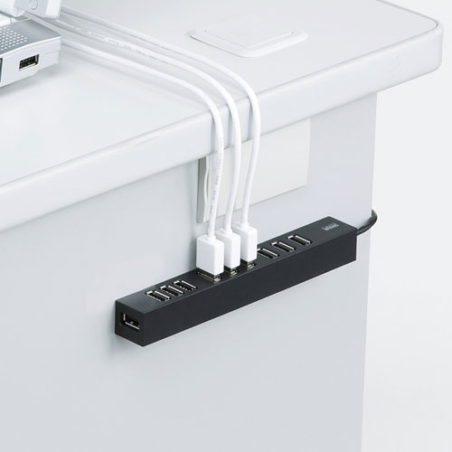 USB2.0ハブ（10ポート・ACアダプタ付き・セルフパワー・バスパワー）USB-2H1001BKN