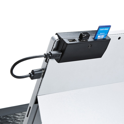 タブレット用カードリーダー（USB2.0ハブ付き・SDカードスロット付き・ブラック）