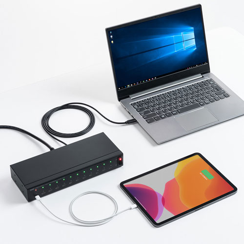 USB2.0 Type-C ハブ（12ポート・同期・充電・ブラック） USB-2THCS12