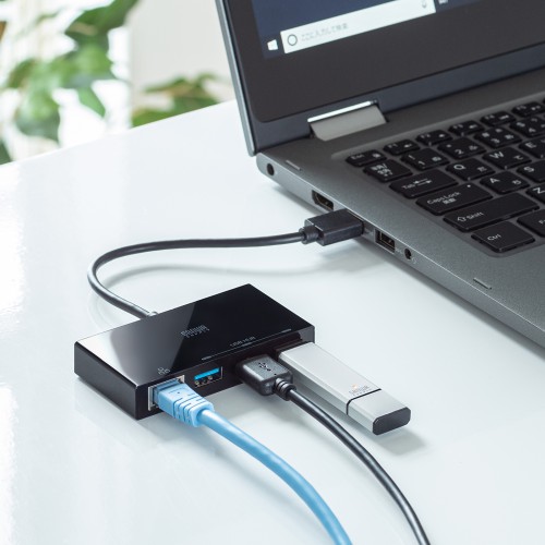 USBハブ付き ギガビットLANアダプタ（USB A搭載パソコン用・3ポート・USB3.2 Gen1 ・バスパワー・ブラック）