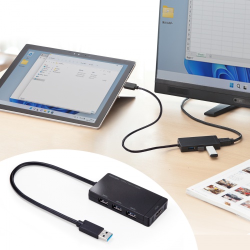 USBハブ（HDMI・3ポート・バスパワー・ドッキングステーション・ブラック） USB-3H332BK サンワサプライ