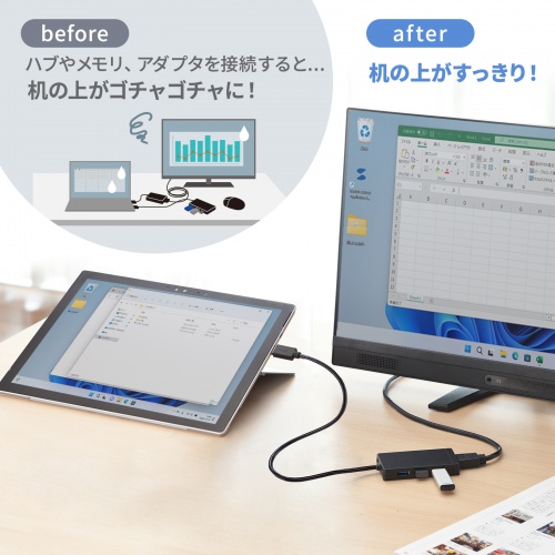 USBハブ（HDMI・3ポート・バスパワー・ドッキングステーション・ブラック） USB-3H332BK サンワサプライ