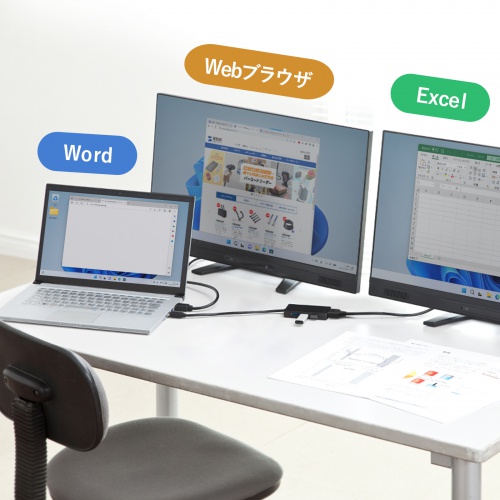 USBハブ（HDMI・3ポート・バスパワー・ドッキングステーション・ブラック） USB-3H332BK サンワサプライ