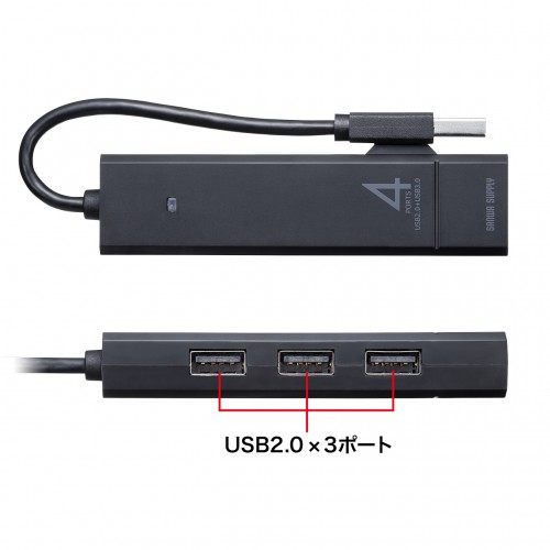 USBハブ(コンボ・USB3.1Gen1×1ポート・USB2.0×3ポート・バスパワー・ブラック)USB-3H421BK