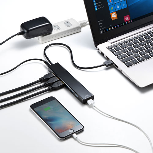 USBハブ（7ポート・充電ポート・ブラック・ACアダプタ付・サンワサプライ） USB-3H703BKN