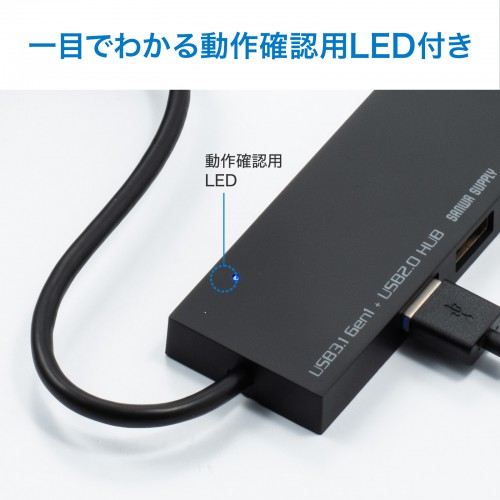 USB3.1+2.0コンボハブ（カードリーダー付き・3ポート・ホワイト）