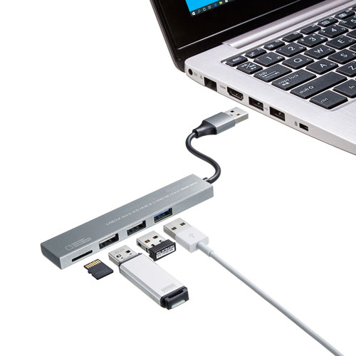 USB 3.2 Gen1+USB2.0 コンボ　スリムハブ(カードリーダー付き）