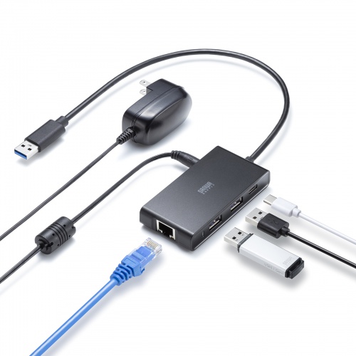 USBハブ（LAN対応・3ポート・セルフパワー・2.5GLAN対応・10Gbps・USB A接続）