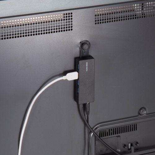 HDD接続対応 USB3.2 Gen1 4ポートハブ（テレビ裏固定可能・録画用HDD対応・セルフパワー・バスパワー・ブラック）