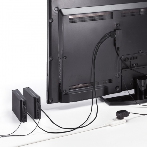 HDD接続対応 USB3.2 Gen1 4ポートハブ（テレビ裏固定可能・録画用HDD対応・セルフパワー・バスパワー・ブラック）