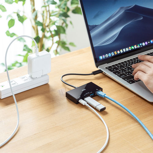 LANアダプタ（Type-C・ギガビット・3ポート・USBハブ・セルフパワー・バスパワー・ブラック） USB-3TCH20BK サンワサプライ