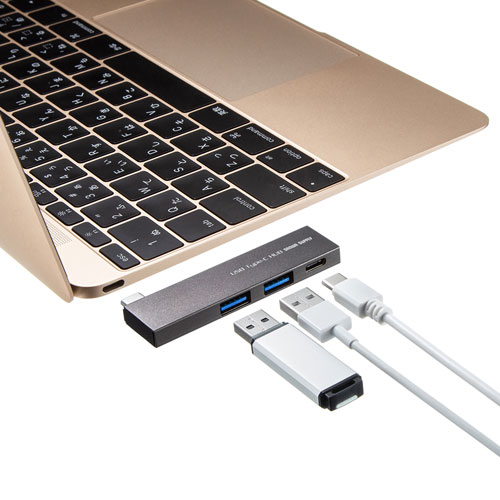 USB Type-C USBハブ（薄型・スリム・Type-Cポート・バスパワー・iPhone15対応・iPhone15plus対応・シルバー） USB-3TCH22SN サンワサプライ